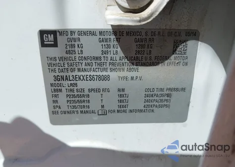 2014 Chevrolet Captiva Sport Lt from USA, damaged, VIN 3GNAL3EKXES678088